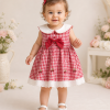 Rochiță Fetițe Carouri Roșu cu Alb Broderie Cireșe Isabella - 2-3 ani
