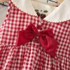 Rochiță Fetițe Carouri Roșu cu Alb Broderie Cireșe Isabella - 2-3 ani