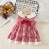 Rochiță Fetițe Carouri Roșu cu Alb Broderie Cireșe Isabella - 2-3 ani