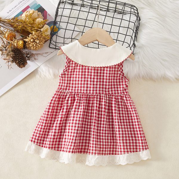 Rochiță Fetițe Carouri Roșu cu Alb Broderie Cireșe Isabella - 2-3 ani