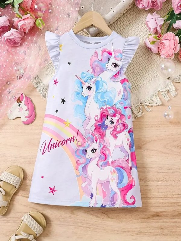 Rochiță Fetițe cu Unicorni și Curcubeu Luna - 18-24 luni