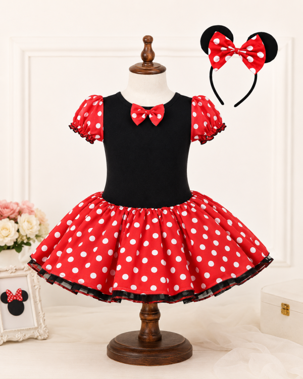 Rochiță Roșie Minnie cu Cordeluță pentru Fetițe Elisa - 18-24 luni