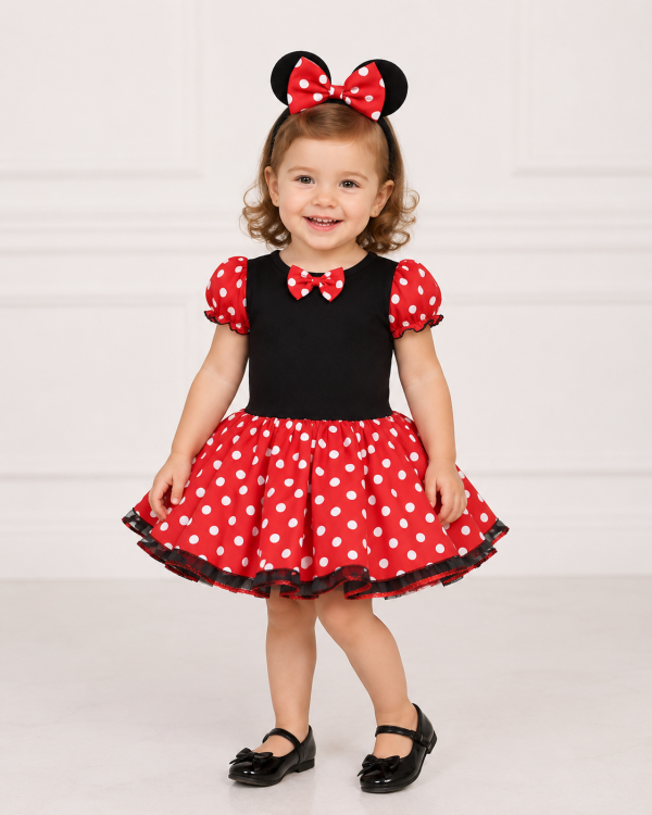 Rochiță Roșie Minnie cu Cordeluță pentru Fetițe Elisa - 18-24 luni