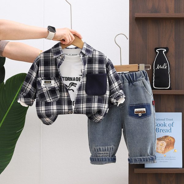 Set Casual Băieți 3 Piese – Cămașă, Tricou Imprimeu și Jeansi cu Elastic - 4-5 ani