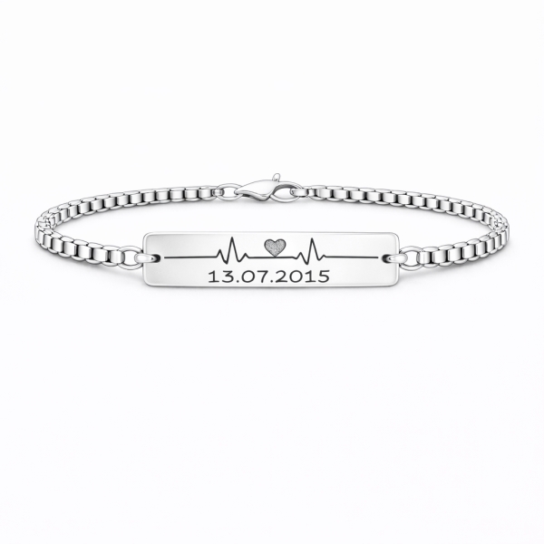 Silver-bracelet-with-heartbeat-engraving.png Bratara Personalizata Puls cu Argint
