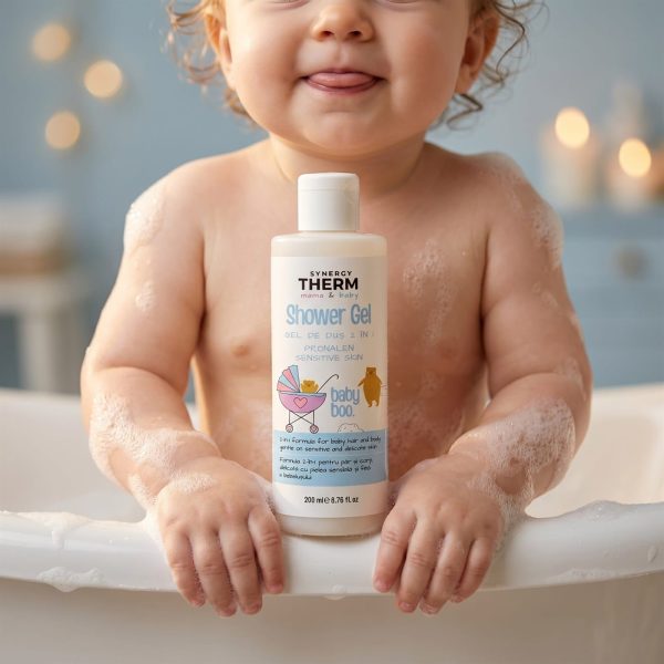 Synergy Therm Mama & Baby - Gel de Duș 2 în 1 cu Apă Termală, Pronalen® Sensitive Skin și Extracte Calmante, pentru Piele Sensibilǎ, 200 ml