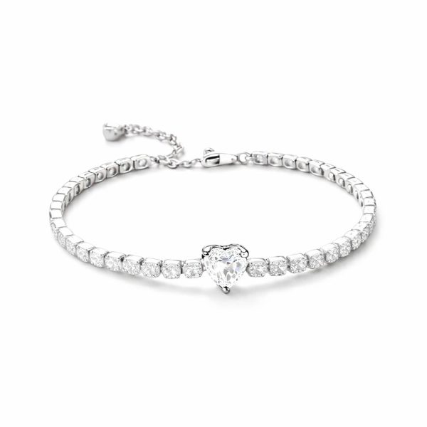 Bratara Tennis White Heart Silver Cu Argint