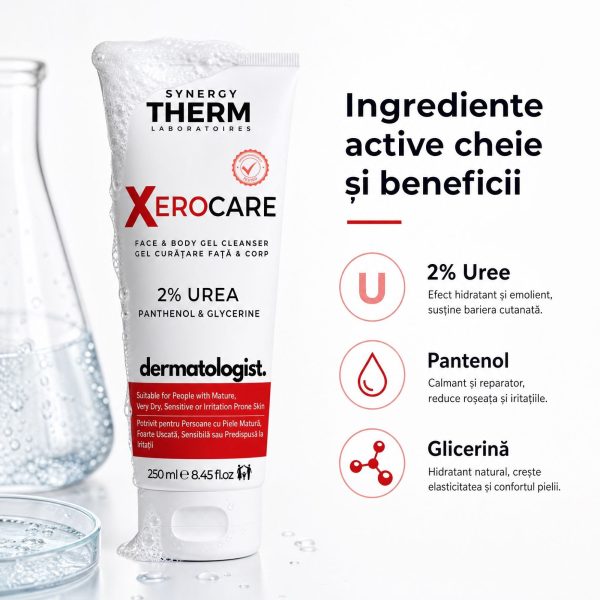 Xerocare-Gel-De-Curatare-Bland-Pentru-Fata-Si-Corp-Cu-2-Uree-Pantenol-Si-Glicerina-250ml-3.jpg Xerocare Gel De Curățare Blând Pentru Față Și Corp, Cu 2% Uree, Pantenol Și Glicerină - 250ml