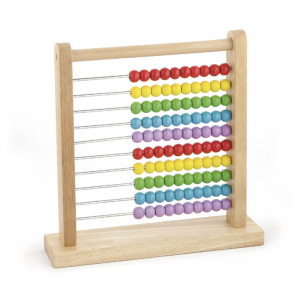 Abac educational din lemn cu margele colorate si bare metalice, 32x32 cm, +3 ani