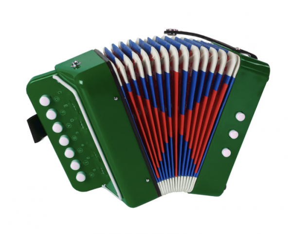 Acordeon de jucarie pentru copii, instrument muzical fara baterii, verde