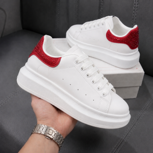 Adidasi dama casual albi cu rosu   diamond 111D
