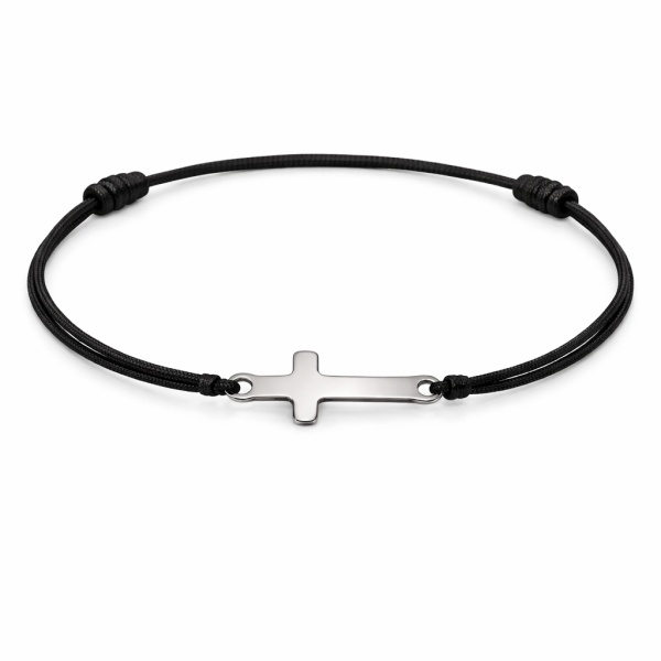 Bratara Cruce Reglabila Neagra cu Argint