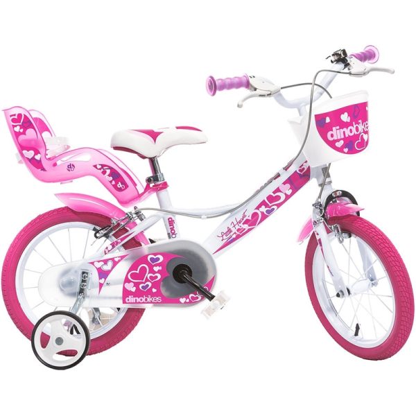 bicicleta-copii-dino-bikes-14-little-heart-alb-si-roz-2575859-4.jpeg Bicicleta cu pedale, Dino Bikes, Inimioare, Cu roti ajutatoare, Cu cosulet frontal, Cu scaunel pentru papusa, 14 inch, Pana la 50 kg, 4 ani+, Multicolor