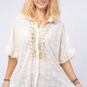bluza-bej-casual-din-dantela-cu-aplicatie-aurie-4653-6684.jpg Bluza bej eleganta din dantela cu aplicatie aurie