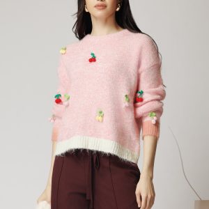 bluza-casual-din-tricot-roz-cu-cirese-crosetate-1347860-1092701-4.jpeg Bluza casual din tricot roz cu cirese crosetate