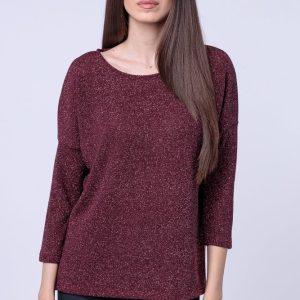 Bluza tricotata bordo cu fir lurex si maneca 3 4