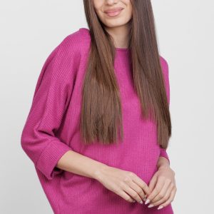 Bluza cu maneca fluture, din jerseu embosat de vascoza, magenta