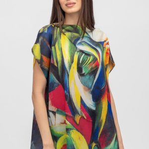 Bluza de vara tip poncho din matase cu imprimeu abstract