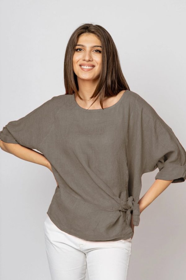 bluza-din-in-verde-crud-masura-mare-cu-nod-pe-talie-copie-679958.jpg Bluza din in bej inchis, masura mare cu nod pe talie