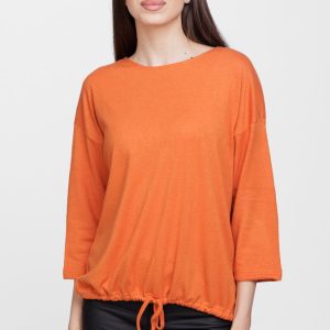 Bluza din jerseu de vascoza cu snur la baza, portocalie