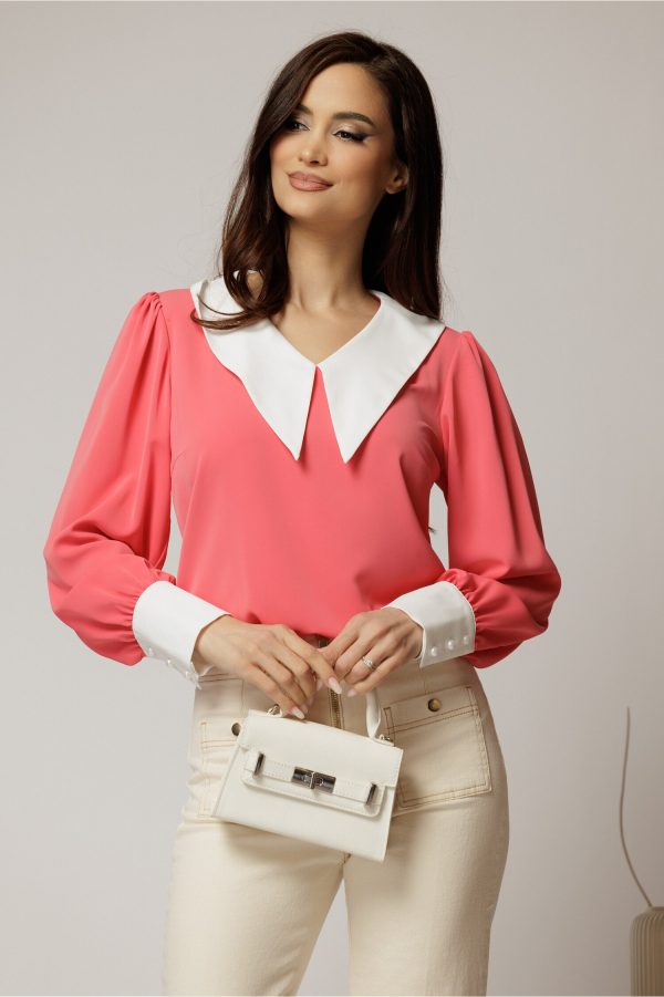 bluza-dy-fashion-corai-cu-gulerul-ascutitdin-voal-fluid-1447645-1145038-4.jpeg Bluza DY Fashion corai cu gulerul ascutitdin voal fluid