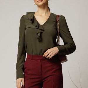 bluza-dy-fashion-kaki-din-voal-plin-cu-decolteu-in-v-si-volanas-1424095-1135531-4.jpeg Bluza DY Fashion kaki din voal plin cu decolteu in V si volanas
