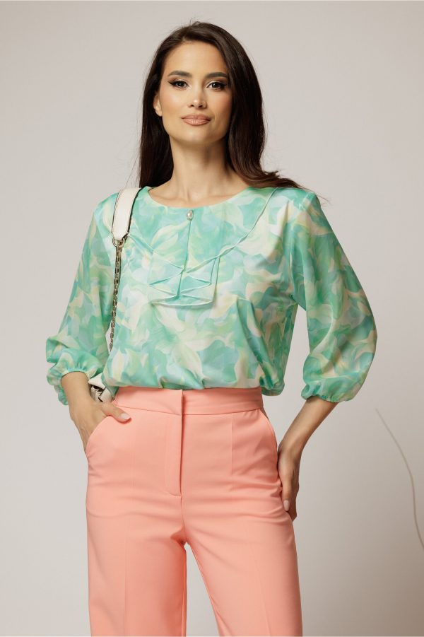 Bluza eleganta din viscoza cu imprimeu lila si roz si croi lejer