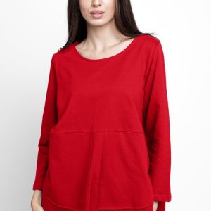 Bluza evazata cu nasturi pe spate din tricot de bumbac, rosie
