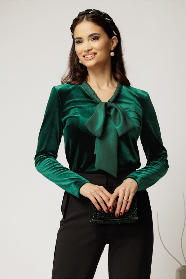 bluza-verde-din-catifea-cu-guler-esarfa-1428070-1137025-4.jpeg Bluza verde din catifea cu guler esarfa
