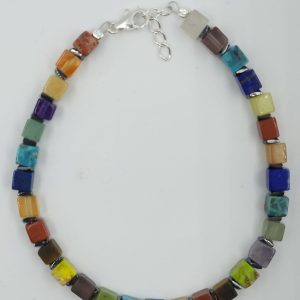 Bratara argint cu cuburi din pietre semipretioase multicolore