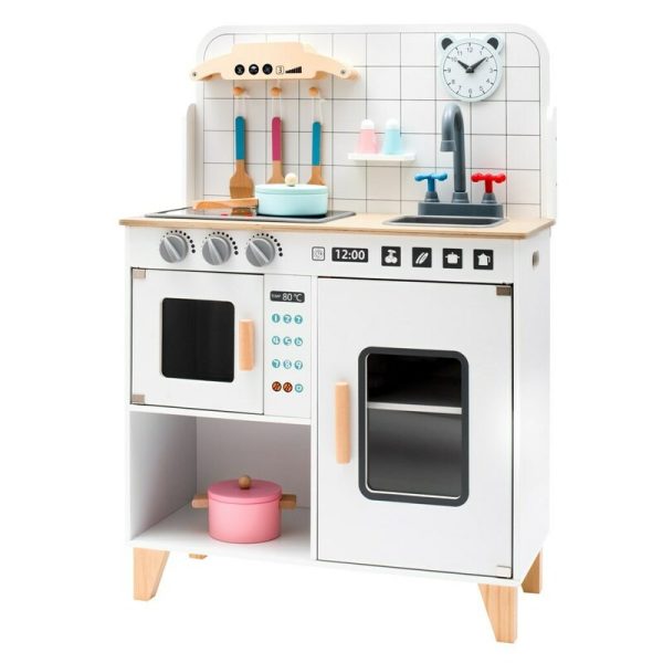 Bucatarie copii, Baby Mix, Din lemn, Cu accesorii, 85x60x28 cm, Conform cu EN 71-1,2,3, 3 ani+, White