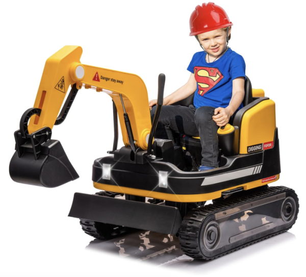 Buldo-Excavator electric DLS-X7 galben, 12V 12AH, telecomanda si bluetooth