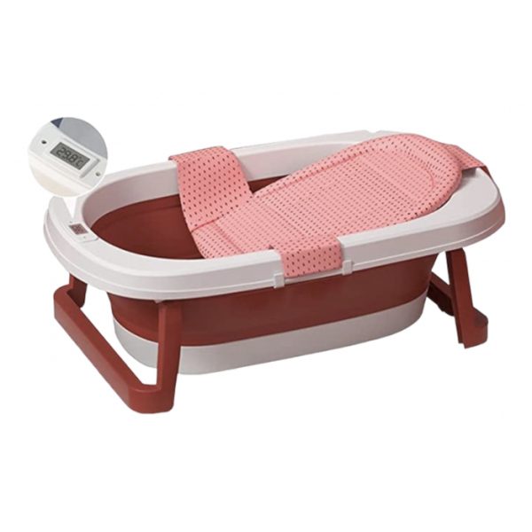 Cadita pliabila CD03 cu suport si termometru, pentru bebelusi, roz