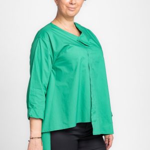 Camasa asimetrica din poplin de bumbac cu decolteu V, verde