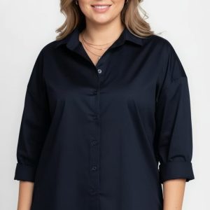 Camasa dreapta din poplin de bumbac, bleumarin