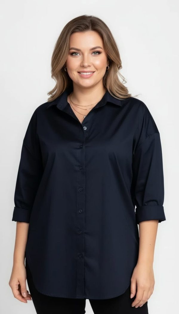 Camasa dreapta din poplin de bumbac, bleumarin