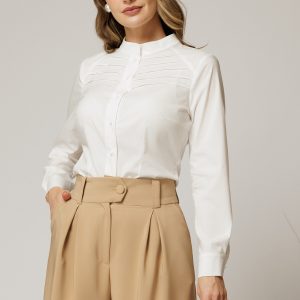Camasa DY Fashion alba din poplin cu croi cambrat si nervuri pe bust