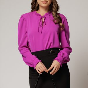 Camasa DY Fashion magenta din voal cu guler incretit