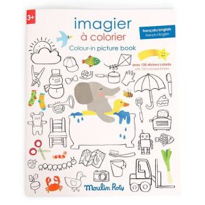 Carte de desen cu abtibilduri Engleza-Franceza, Moulin Roty