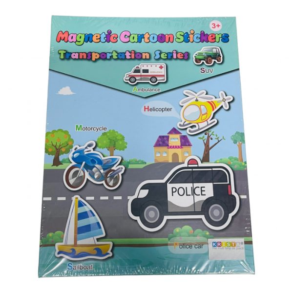 Carte magnetica cu activitati educative, cu piese puzzle si tablita de scris magnetica, cu marker, Vehicule