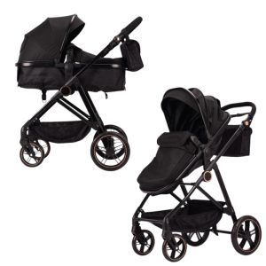 Carucior 2 in 1 F5 Negru, Reversibil cu Cadru din Aluminiu si Accesorii