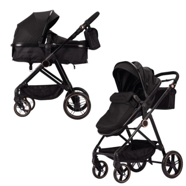 Carucior 2 in 1 F5 Negru, Reversibil cu Cadru din Aluminiu si Accesorii