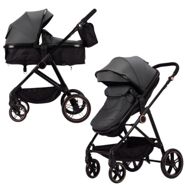 Carucior 2 in 1 F5 Gri, Reversibil cu Cadru din Aluminiu si Accesorii