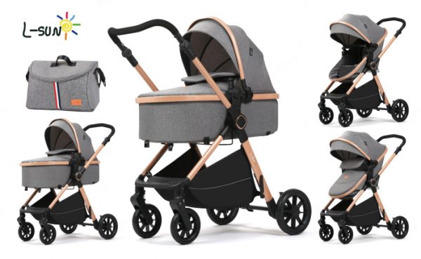 Carucior 2 in 1, F7 Gri, reversibil, pliabil compact, suspensii duble