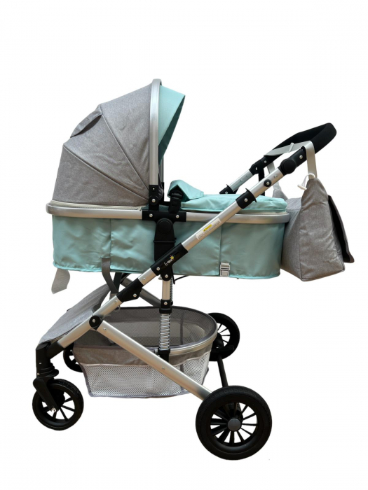 Carucior 2 in 1, reversibil, cu suspensii, T7 Verde deschis