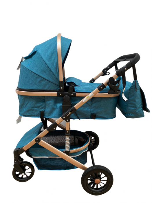 Carucior 2 in 1, reversibil, cu suspensii, T7 verde - L-Sun