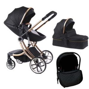 Carucior Multifunctional 3 in 1, F1 Negru Forma de Ou Reversibil cu Scoica