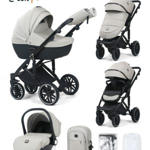 Carucior 3 in 1, G8 Luxury Gri, reversibil, cu suspensii, din piele ECO