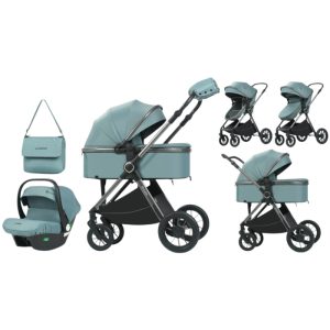 Carucior 3 in 1 Luxmom A4, Verde, Dublu Reversibil cu Scoica