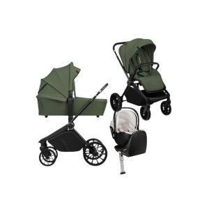Carucior 4 in 1, Lionelo, Mika Plus, Cu scoica auto Moxie Bej cu baza rotativa 360, Reversibil, Cu sistem de ventilatie 3D, Cu accesorii, Pana la 22 kg, EN1888-1 EN1888-2 EN1466 ECE R129, Verde